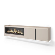 Mobile TV Soggiorno, 212x50x35 cm, Per TV fino a 80", Camino elettrico XXL, Sospeso, da appendere, LED, Beige