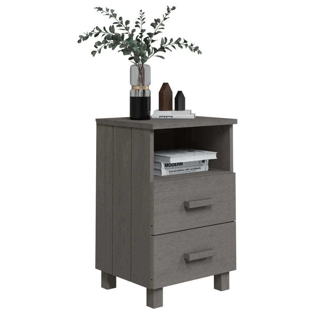 Comodino | Armadio da Notte | Mobiletto da notte HAMAR Grigio Chiaro 40x35x62 cm Legno Massello di Pino