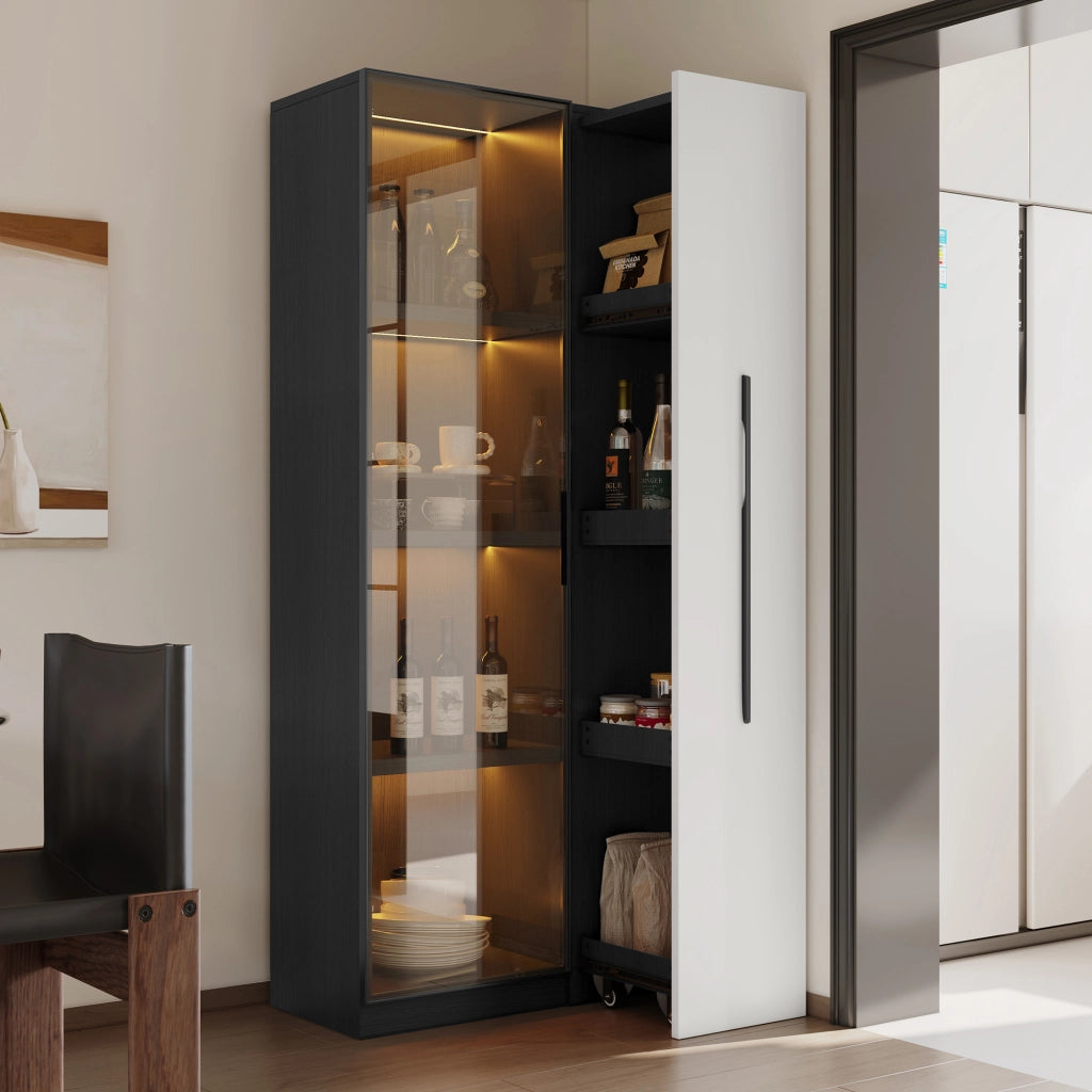 VETRINA 70x40x160 cm in MDF Nero/Bianco con LED e cassetto laterale