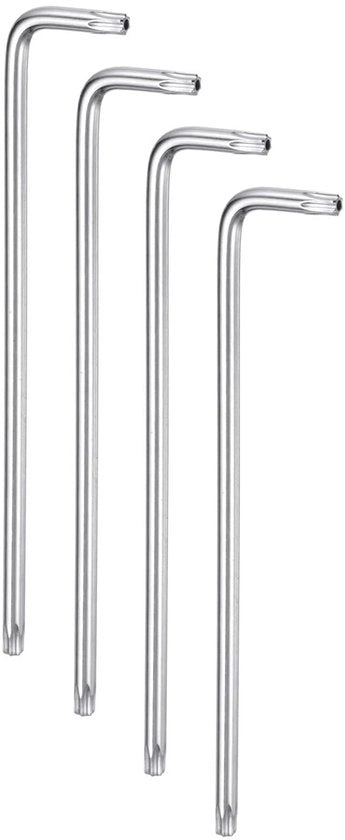 Coltello Torx - 4 Pezzi - Manubrio Lungo - 6 Punte - Acciaio S2 - Rivestimento Cromo - Kit di Chiavi Manuale