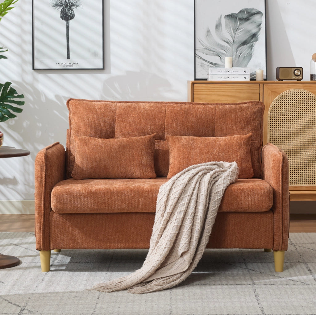 Divano 2 posti 127 cm in ciniglia marrone con tasche laterali HOMVRA