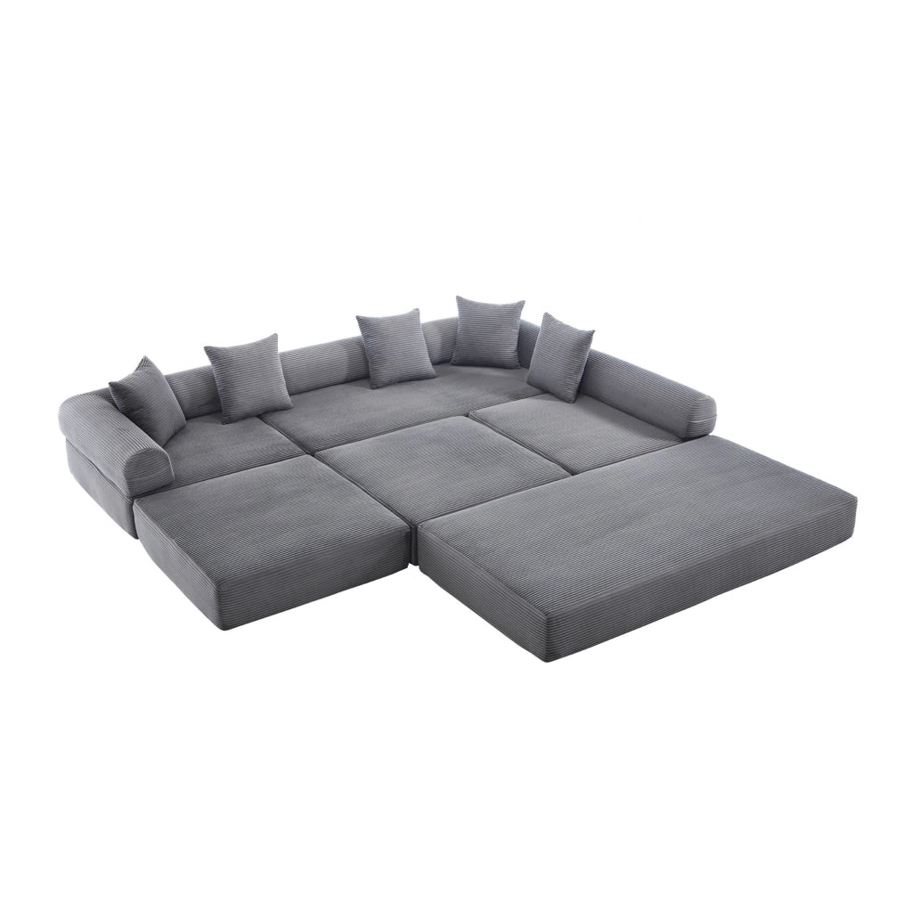 Divano modulare grigio scuro con contenitore, 270x180x64 cm, tessuto in cotone a coste
