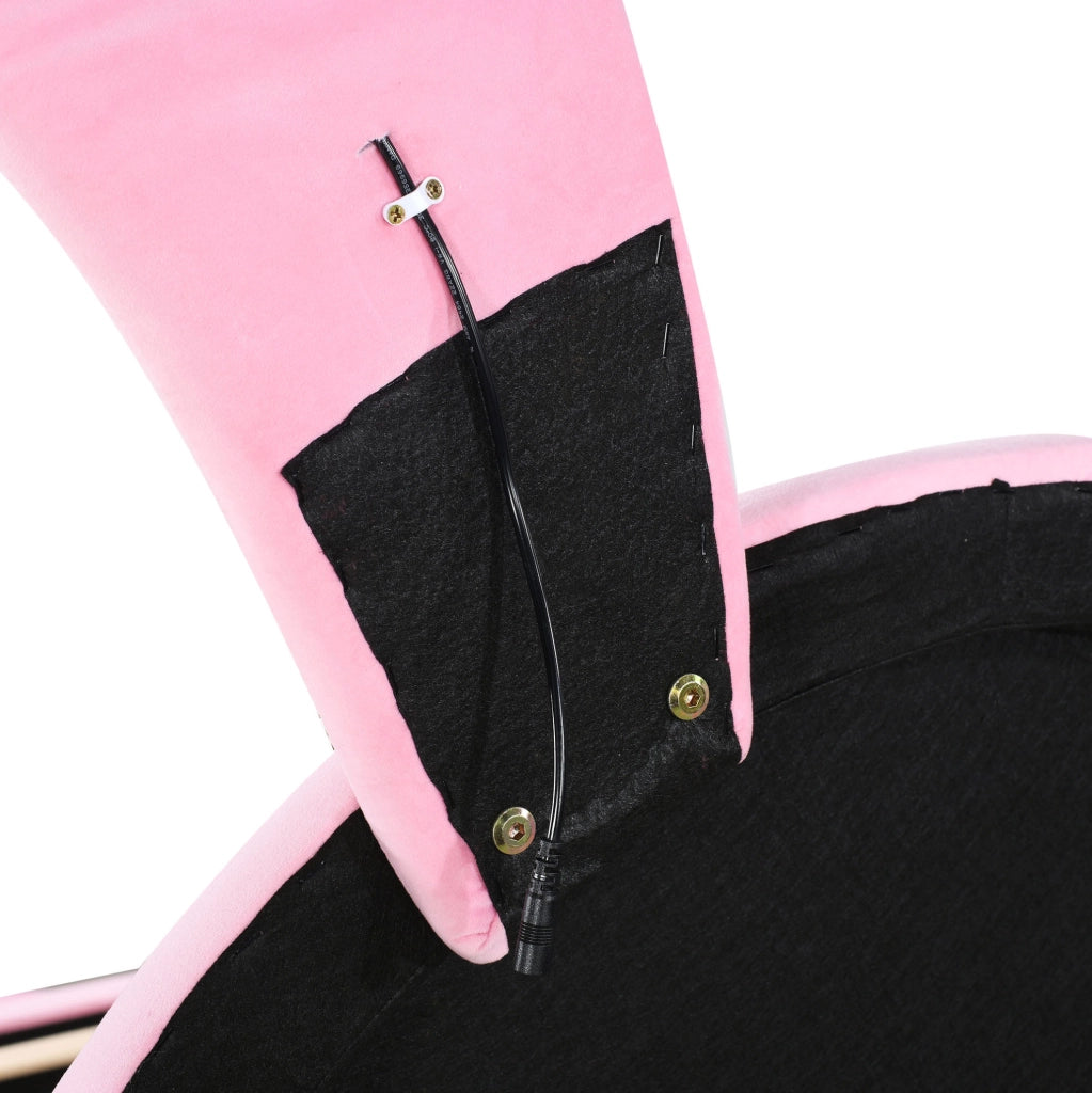 Letto singolo imbottito 90x200 cm in velluto rosa con LED; sponde contenitore e testiera regolabile