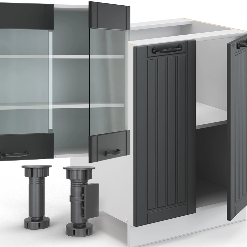 Cucina componibile Fame-Line Antracite rustico/Bianco 300 cm con armadio alto, PL Marmo Vicco
