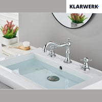 JULIAN | Rubinetto da bagno vintage a 3 fori cromo lucido Lavello in acciaio inossidabile retrò premium | Antico miscelatore 2 maniglie argento