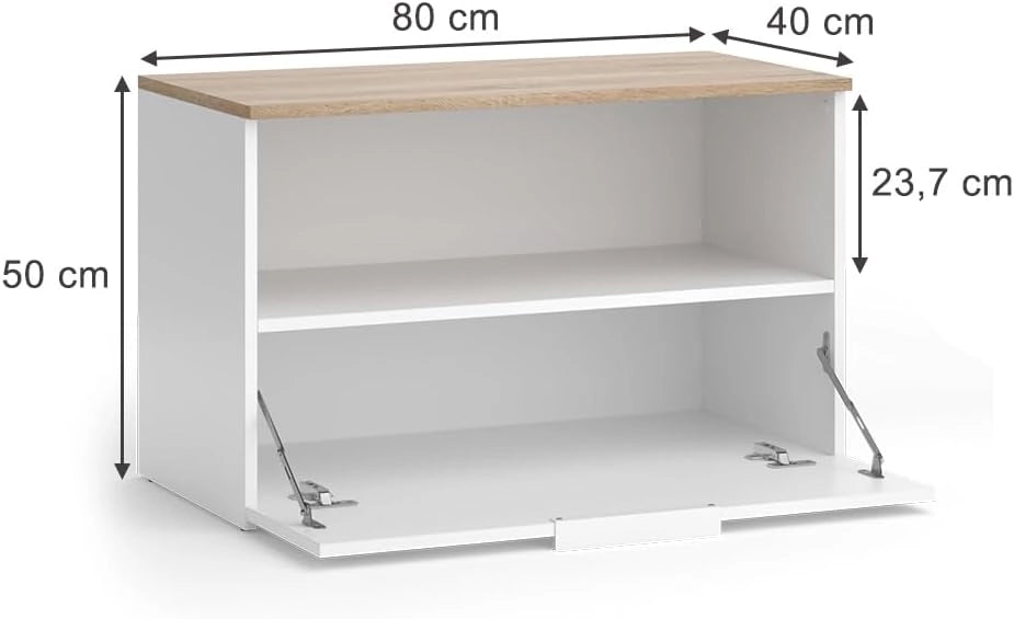 Credenza Wido, Bianco/Sonoma, 80 x 50 cm con 1 scomparto chiuso, adatto per la conservazione di oggetti domestici