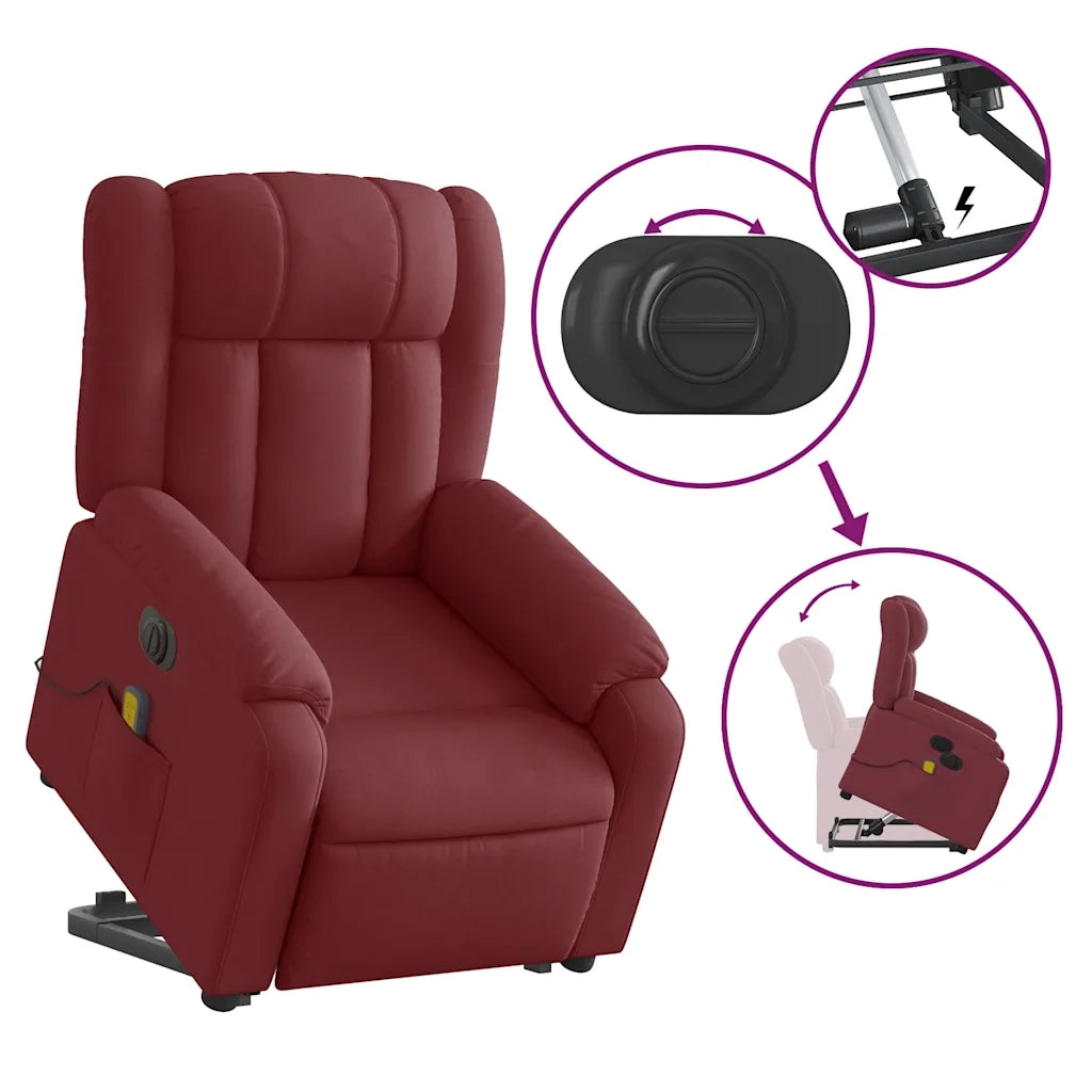 Poltrona Alzapersona Massaggiante Elettrica Rosso Vino Tessuto 3205355