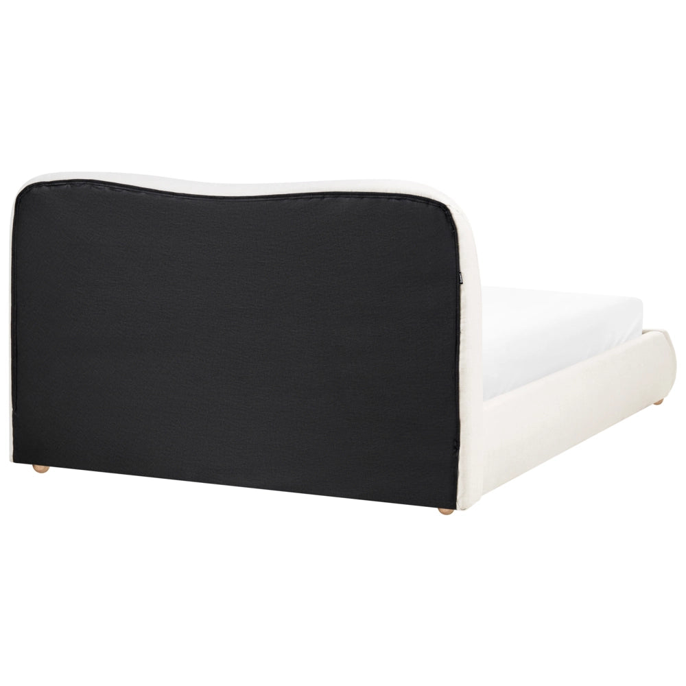 Letto con contenitore in poliestere bianco sporco, 140 x 200 cm, design minimalista e moderno