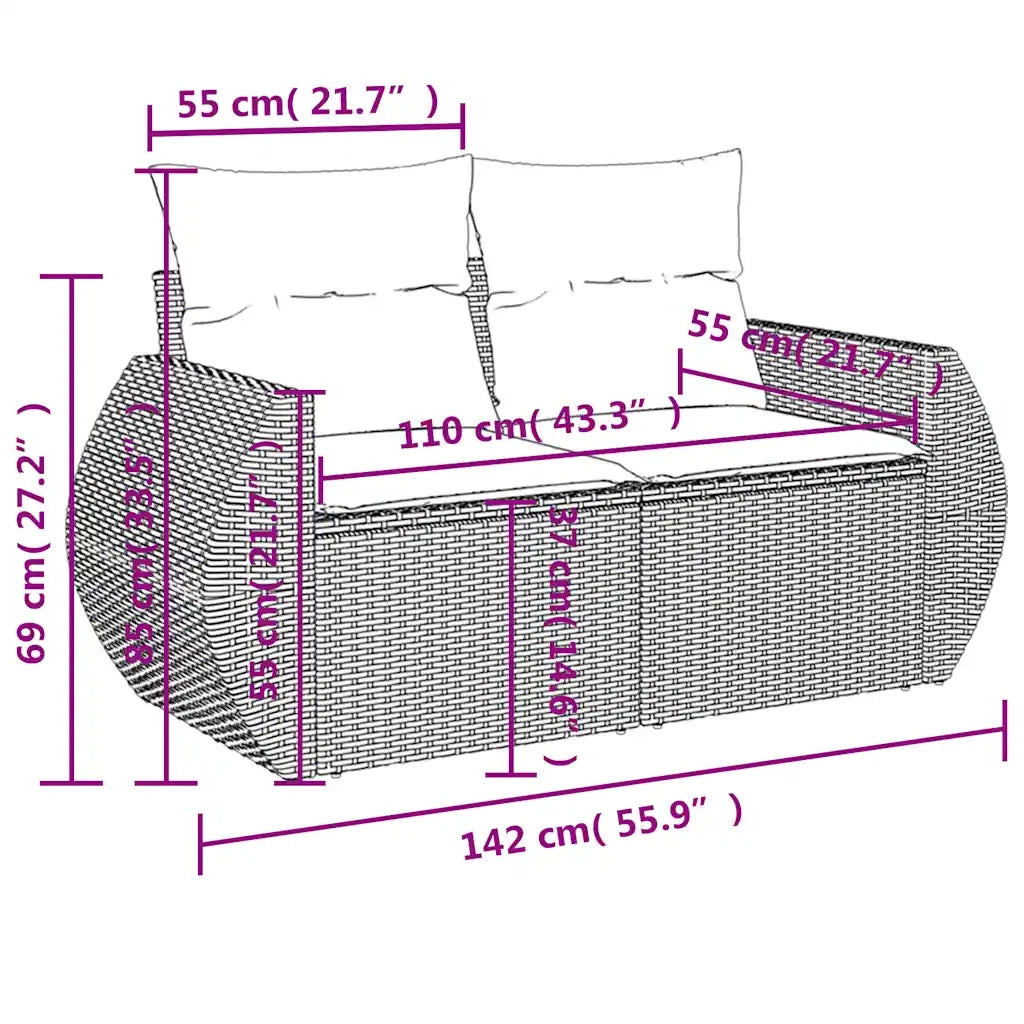 Set Divano da Giardino 9pz con Cuscini Grigio Chiaro Polyrattan 3221151