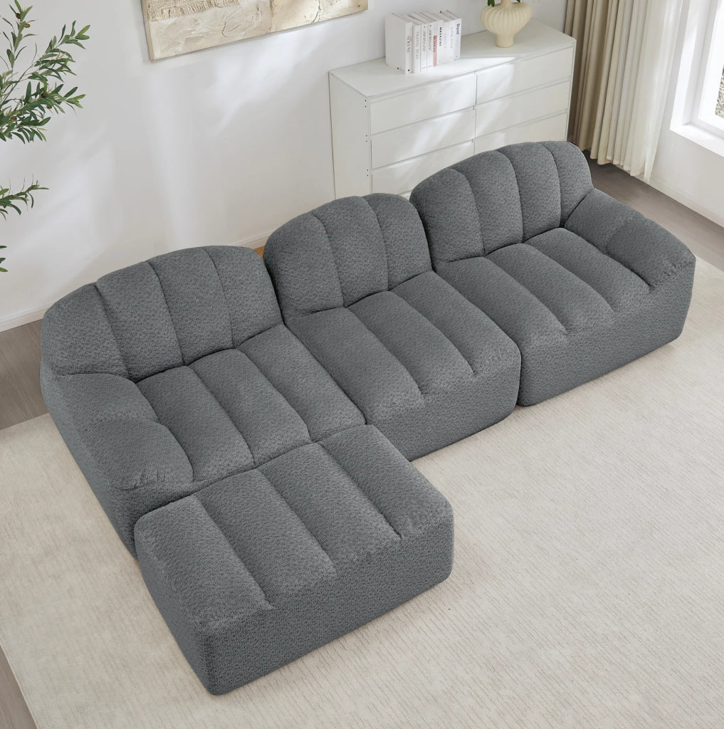 Divano modulare angolare 3 posti con ottomana; senza struttura; in fleece granulare grigio