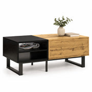 TAVOLINO DA SALOTTO 100x50x40 cm Nero e Legno con 3 vani e cassetto