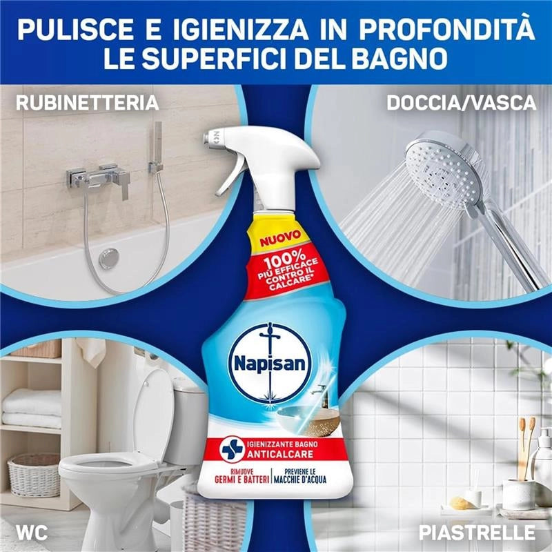 SPRAY NAPISAN 12 PZ IGIENIZZANTE BAGNO ANTICALCARE 740 ML L'UNO RIMUOVE GERMI E BATTERI PREVIENE LE MACCHIE DI ACQUA