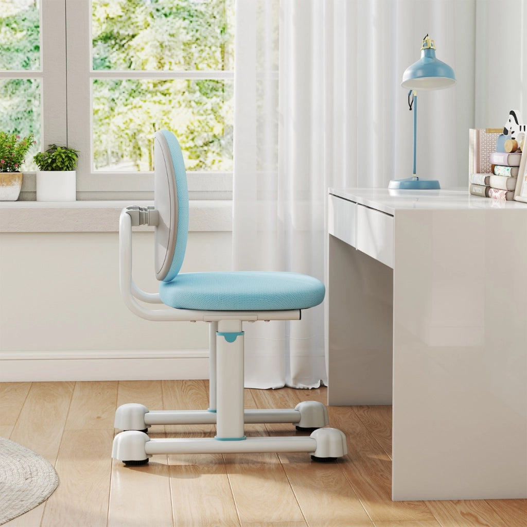 Sedia per studiare con doppio supporto lombare e altezza regolabile, Sedia da compiti imbottita per casa e scuola Blu
