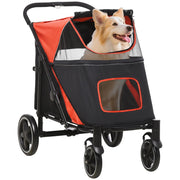 Passeggino per Cani Pieghevole con Ingressi a Cerniera e Finestre a Rete, 112x65x100 cm, Nero e Rosso