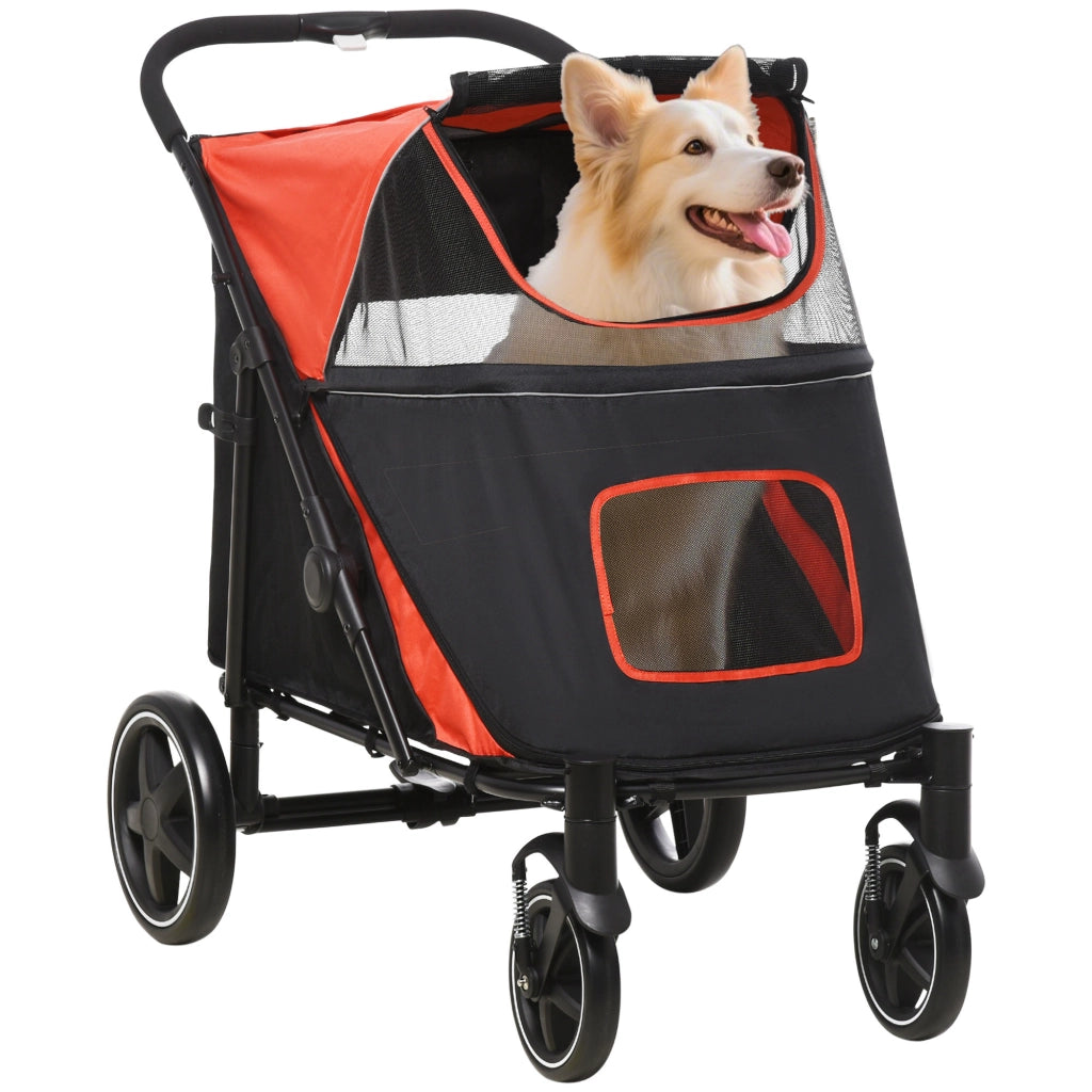 Passeggino per Cani Pieghevole con Ingressi a Cerniera e Finestre a Rete, 112x65x100 cm, Nero e Rosso