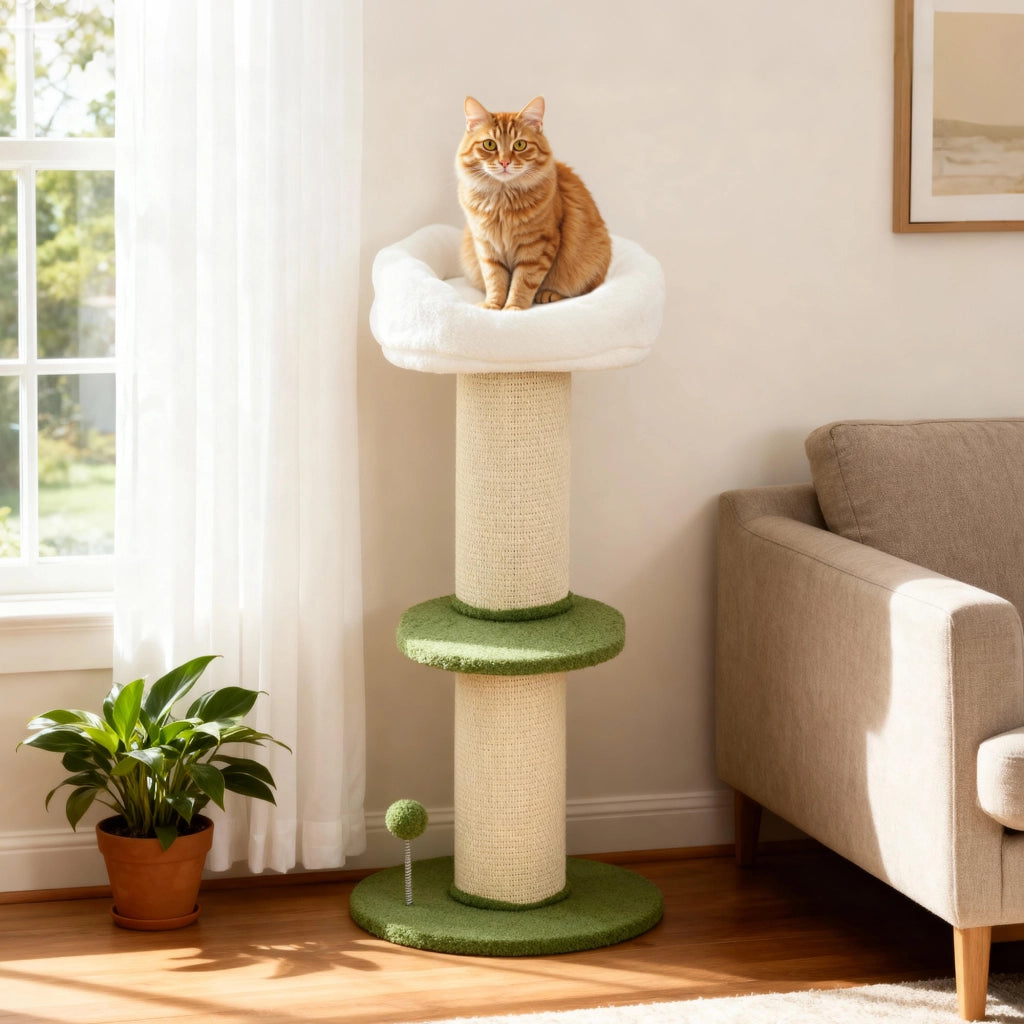 Albero tiragraffi per gatti a 3 livelli con palla e sisal ¨C zephmum ¨C verde ? 45x92 cm