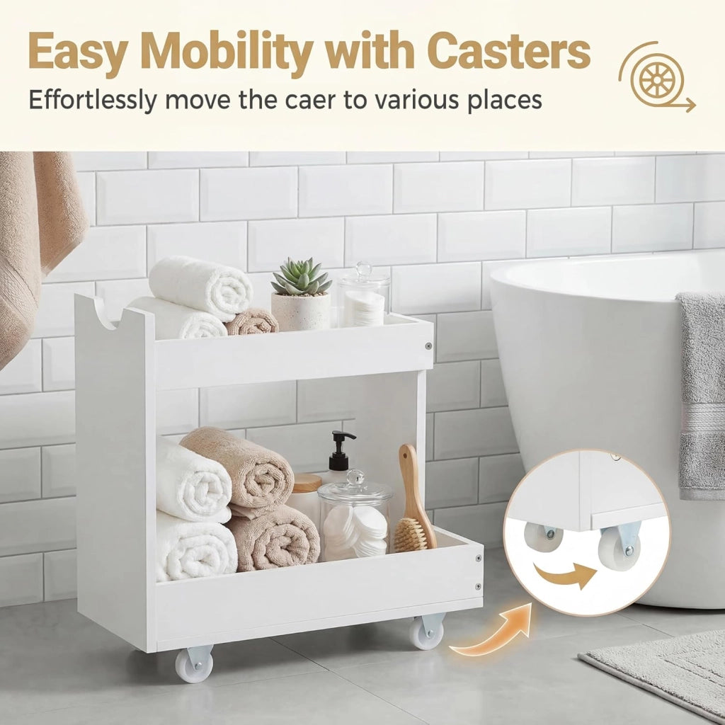 Mobile Alto per Bagno, Armadio da Terra con Ripiani Aperti, Cassetto con Rotelle, Mobile Colonna per WC Salvaspazio per Salotto, Camera e Cucina, 45 × 20 × 114 CM, Bianco
