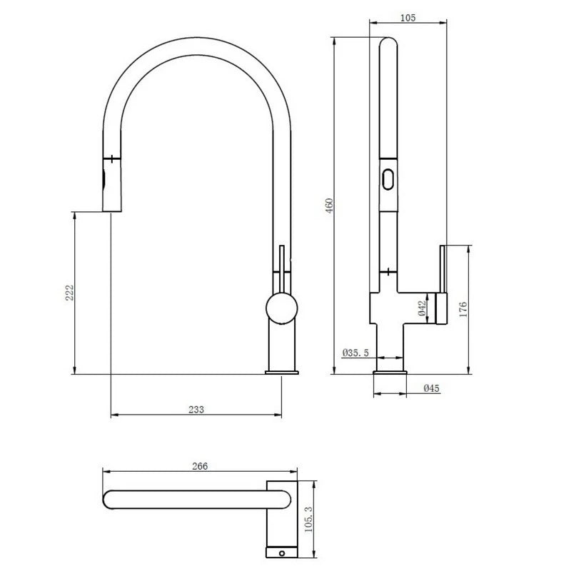 Miscelatore lavello alto Lady Cold Start Ø35 doccia estraibile 2 getti acciaio spazzolato Aquasanit