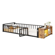 Letto per Bambini 90×200 cm; Letto Singolo con Sponda di Sicurezza; Vano Aperto e LED; senza Materasso; Nero