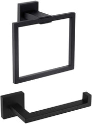 Set di 2 supporti per carta igienica e anello per asciugamano Nero Accessori da bagno, Anello quadrato per asciugamano Nero, Supporto per carta igienica