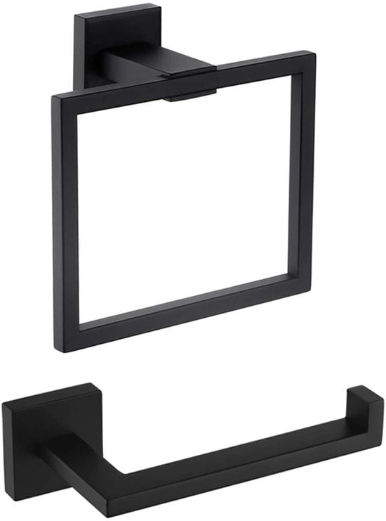 Set di 2 supporti per carta igienica e anello per asciugamano Nero Accessori da bagno, Anello quadrato per asciugamano Nero, Supporto per carta igienica