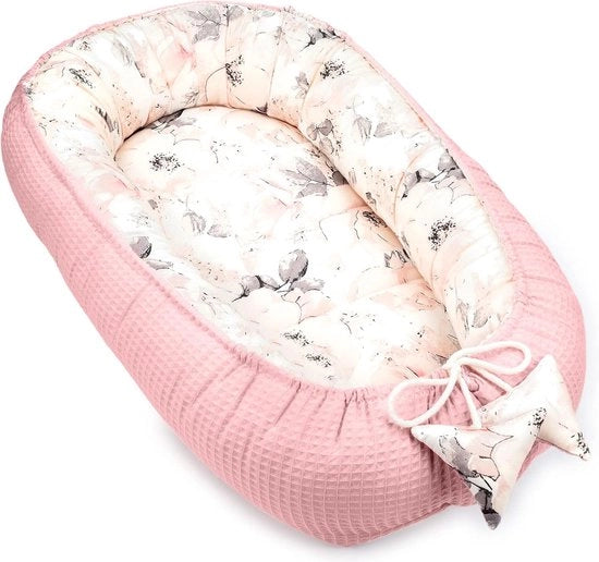 Cuscino per neonati 90x50 cm - cocoon Cuscino a mano a doppia faccia cotone con cuscino per neonati Uccelli Grigi
