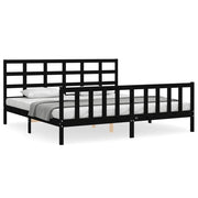 Letto matrimoniale | Letto per adulti | Giroletto con Testiera Nero 200x200 cm in Legno Massello
