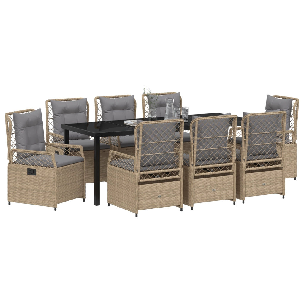Set da Pranzo da Giardino 9 Pezzi Polyrattan Beige