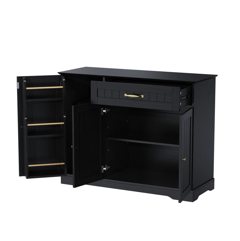 Credenza nera in MDF con 3 ante, cassetto e ripiani regolabili
