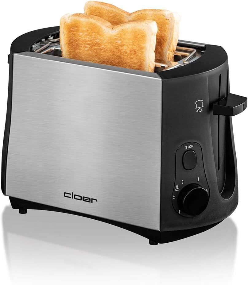 Cloer 3419 tostapane 2 fetta/e 900 W Nero, Acciaio inossidabile