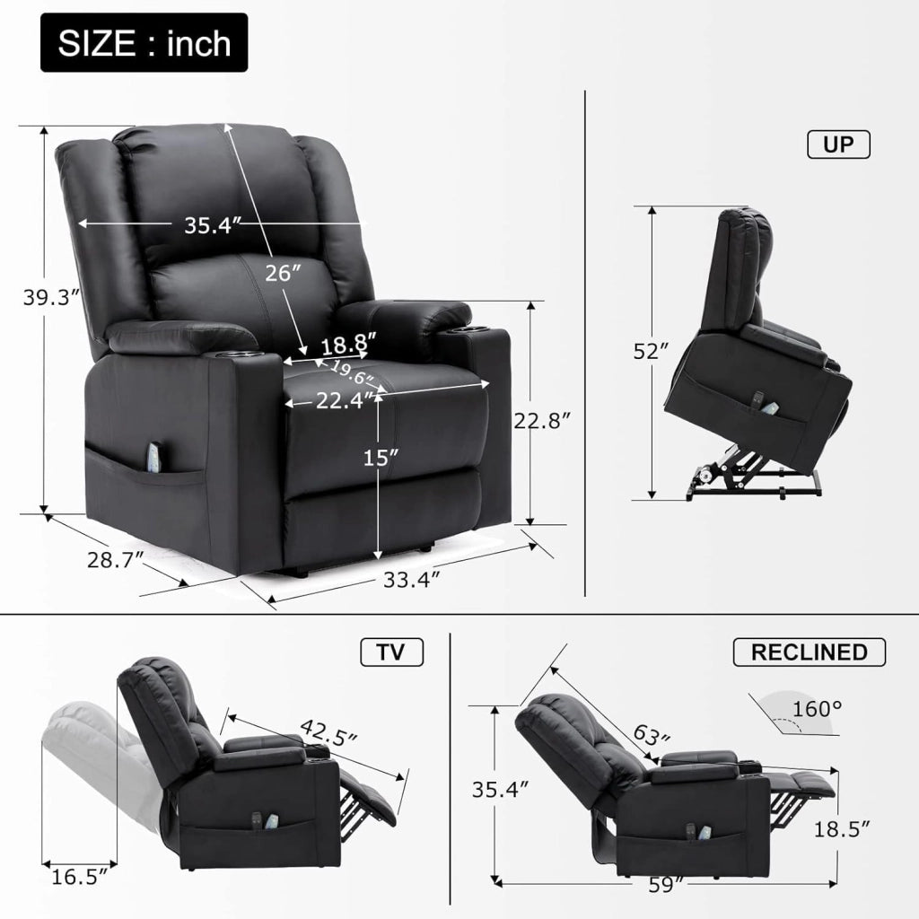 Poltrona Relax Reclinabile Poltrone Relax Elettriche Schienale Regolabile, Poggiapiedi Retrattile, con 2 Portabicchieri, Tasche Laterali, Supporto per Stare in Piedi, Pelle PU, Soggiorno, Came