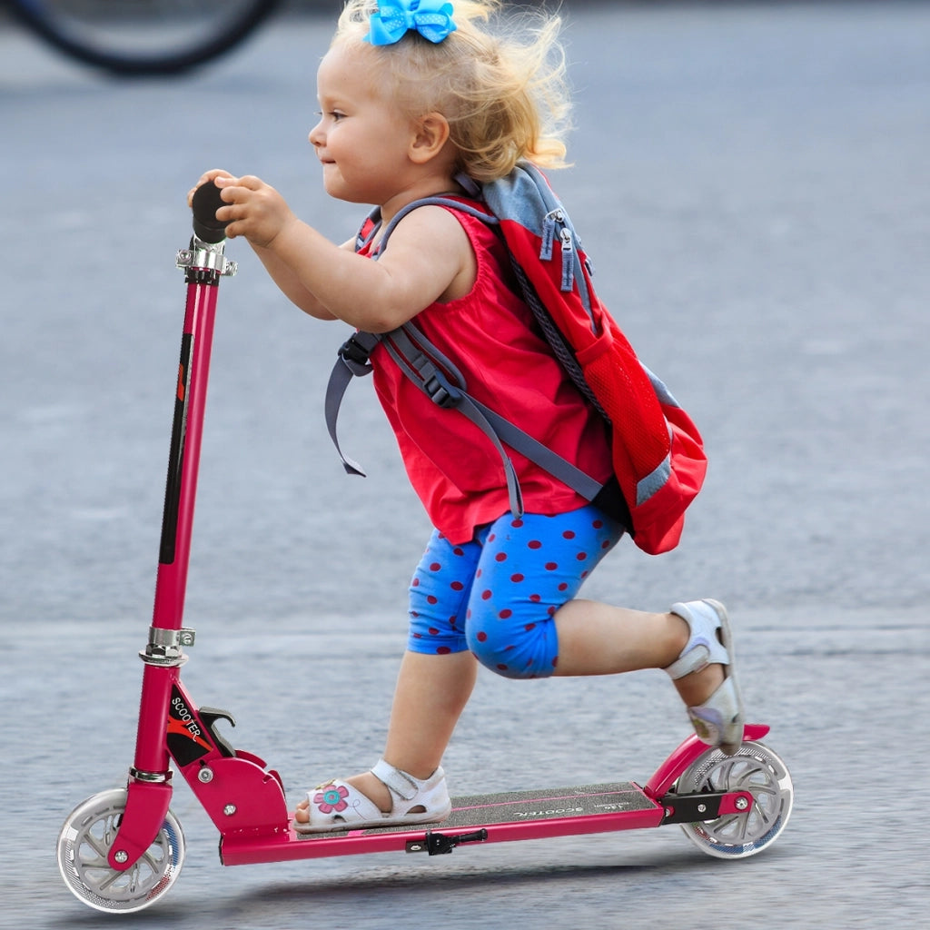 Monopattino a 2 ruote lampeggianti per bambini con musica altezza regolabile, Monopattino in alluminio Rosa-Monopattini