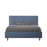BS COM Letto matrimoniale francese senza rete imbottito 140x200 microfibra blu Large