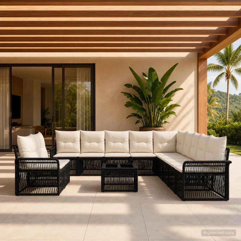 Set Divano da Giardino 12 pz Nero polyrattan 3434884