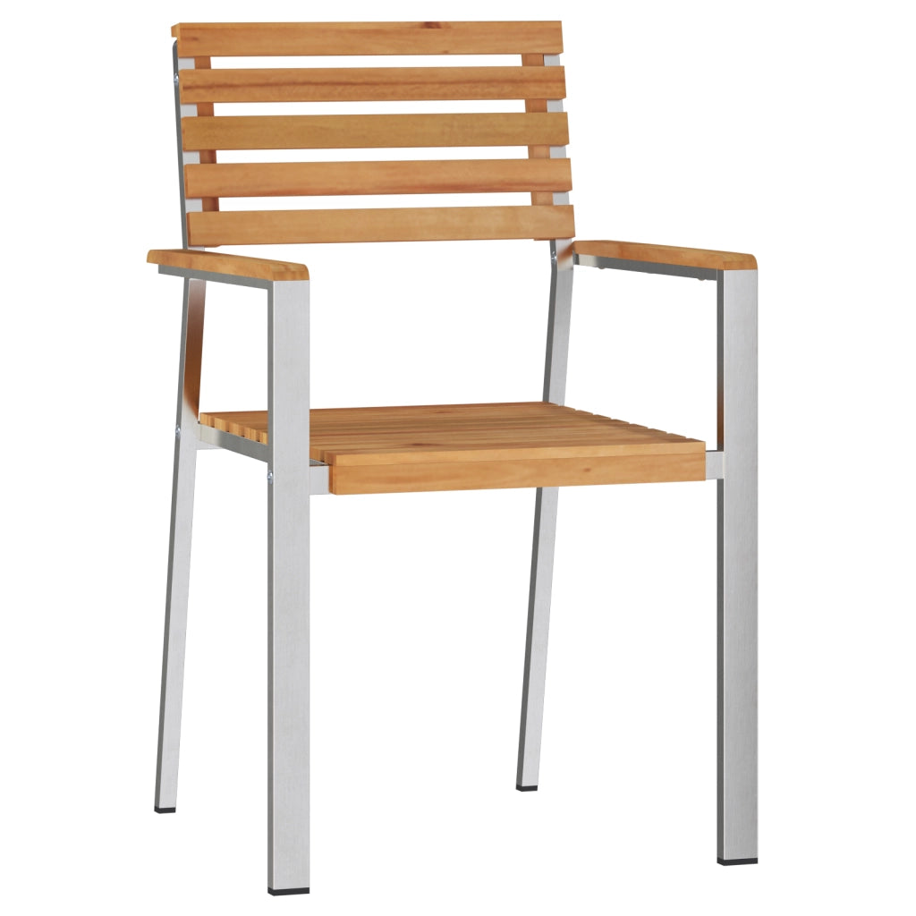 Sedia da giardino impilabile 4 pz in legno massello di teak e acciaio inossidabile