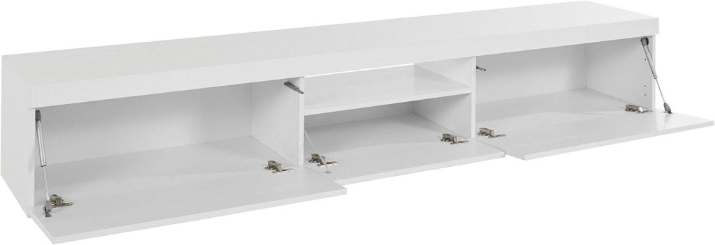 Mobile Tv 3 Ante e Ripiano a Giorno 220x40x35 cm Essential 2A 1R Bianco Lucido
