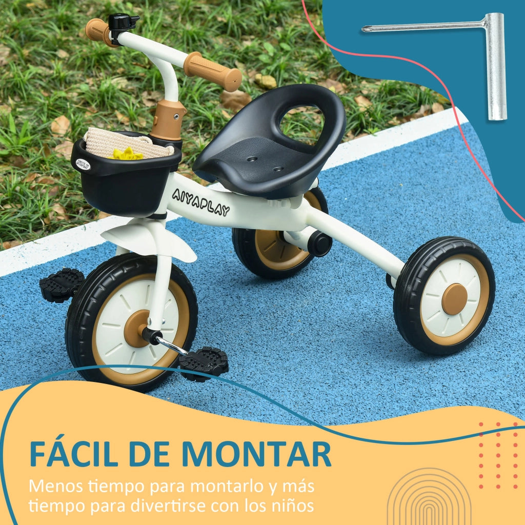 Triciclo Bambini 2-5 Anni ¨C Xylo ¨C Crema con Cesto e Campanello 70,5x53x58 cm