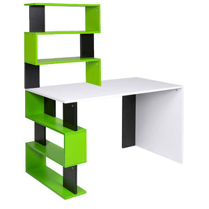 Scrivania Libreria 7 Ripiani Tavolo Porta Pc Computer Legno Casa Ufficio Verde