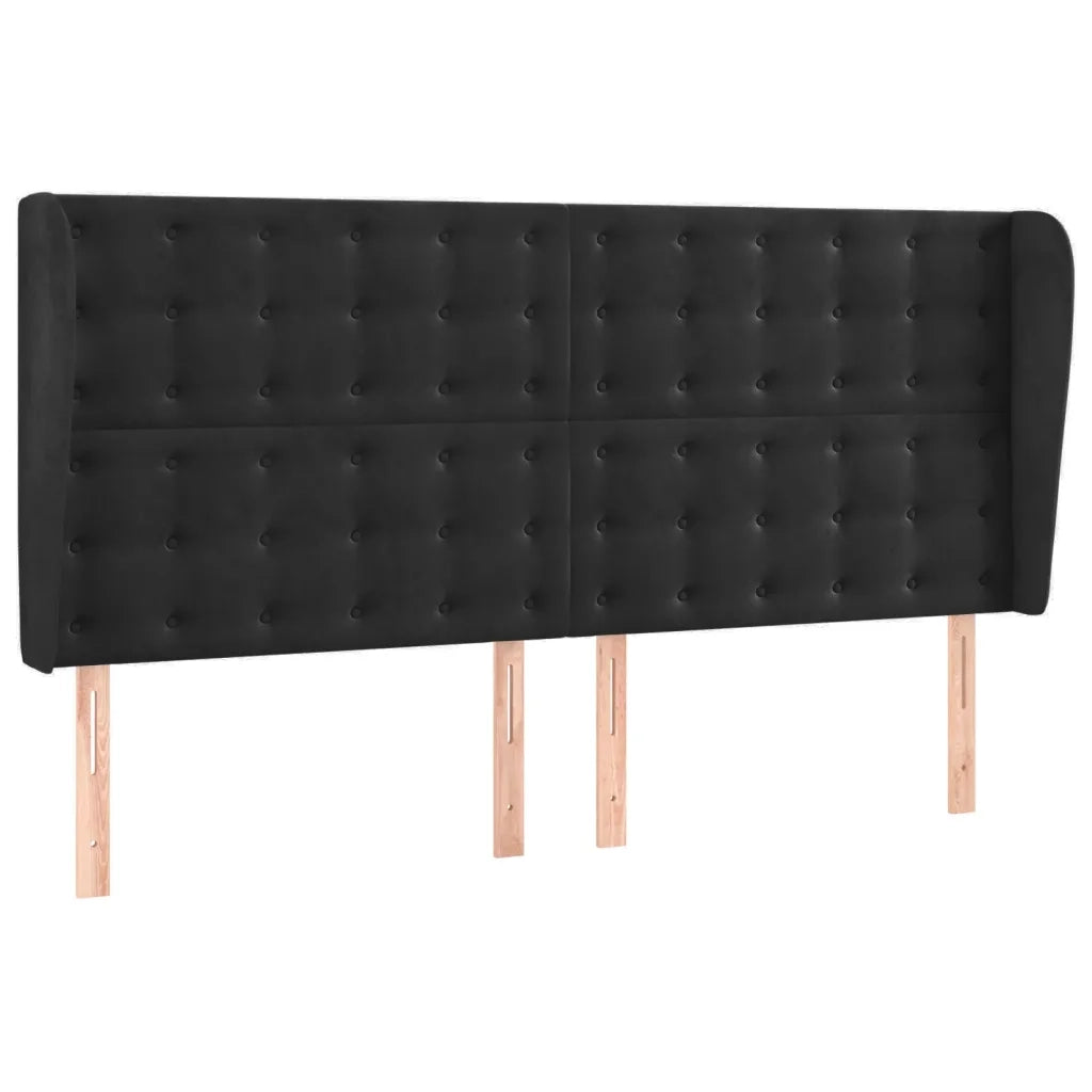 Testiera | Testata ad Orecchio Nera 183x23x118/128 cm in Velluto