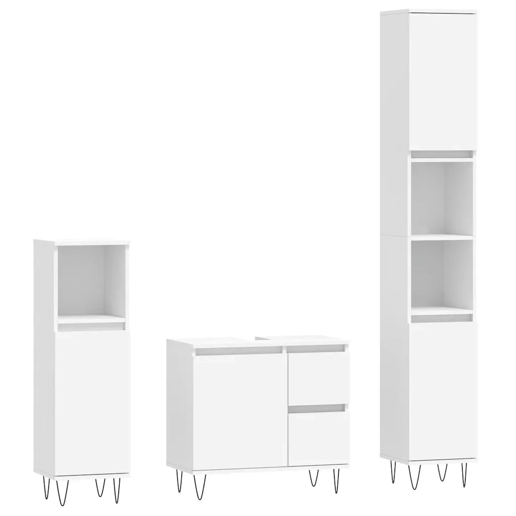 Set Mobili da Bagno 3 pz Bianco in Legno Multistrato 3190221