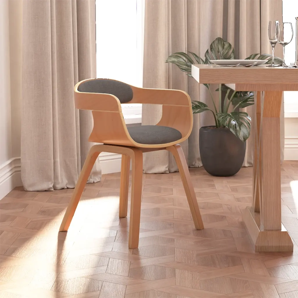 Sedia da Pranzo Grigio Chiaro in Legno Curvato e Tessuto 3092375