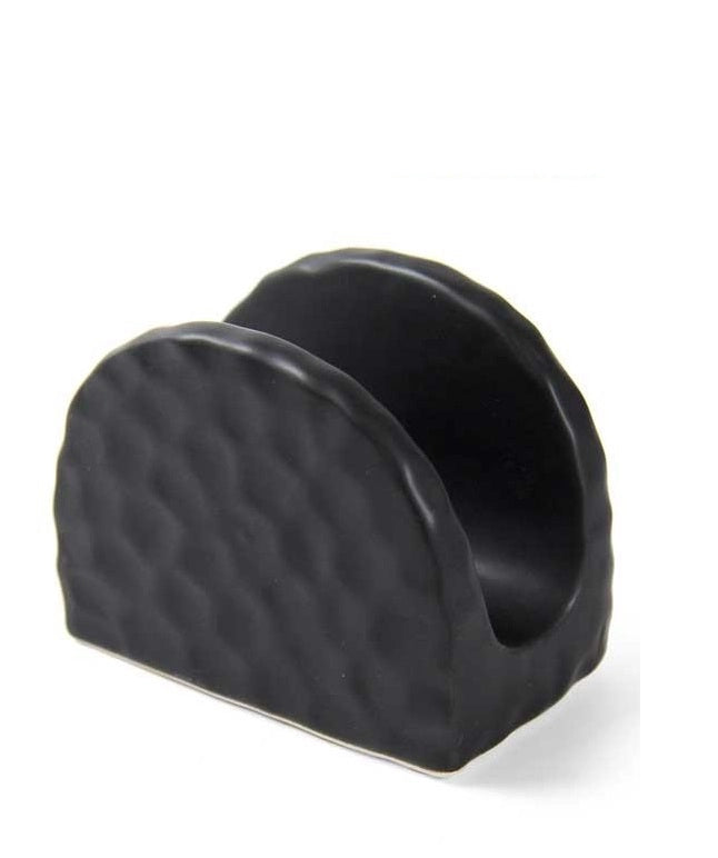 PORTA TOVAGLIOLI NERO IN CERAMICA MODELLO ONDULATO 10 X 6 X 8 CM