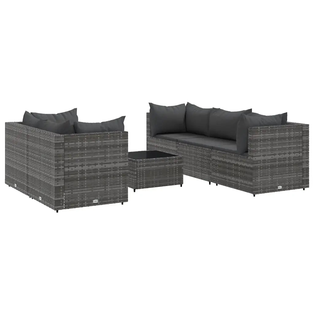 Set Divani da Giardino 6 pz con Cuscini in Polyrattan Grigio