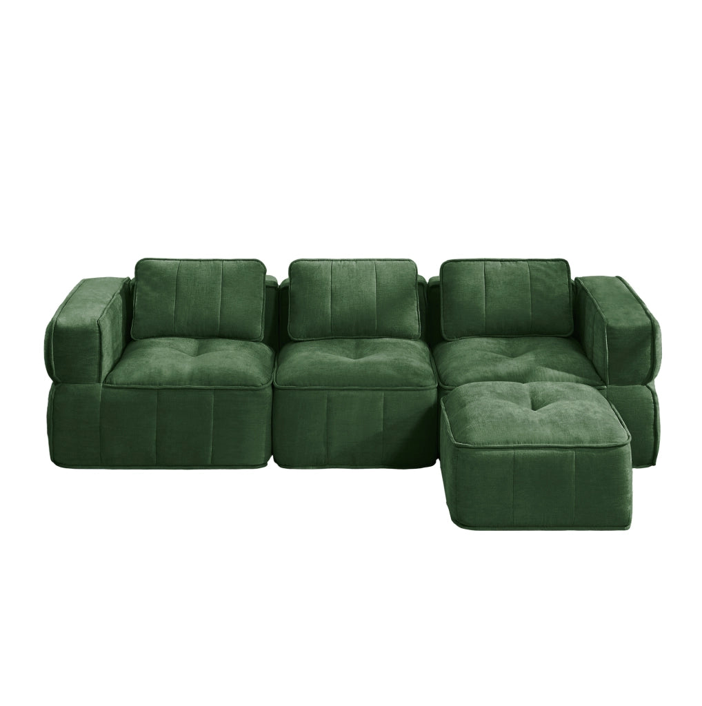 Divano modulare angolare 3 posti con pouf 271x162x67 cm in poliestere verde