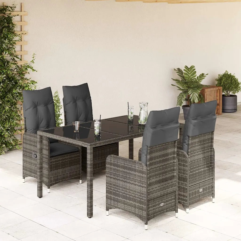 Set BistrÃ² da Giardino 5 pz con Cuscini in Polyrattan Grigio