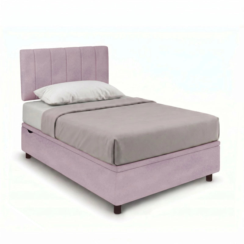 Letto imbottito Singolo 80x200 cm Vertical - Contenitore,Glicine,Microfibra