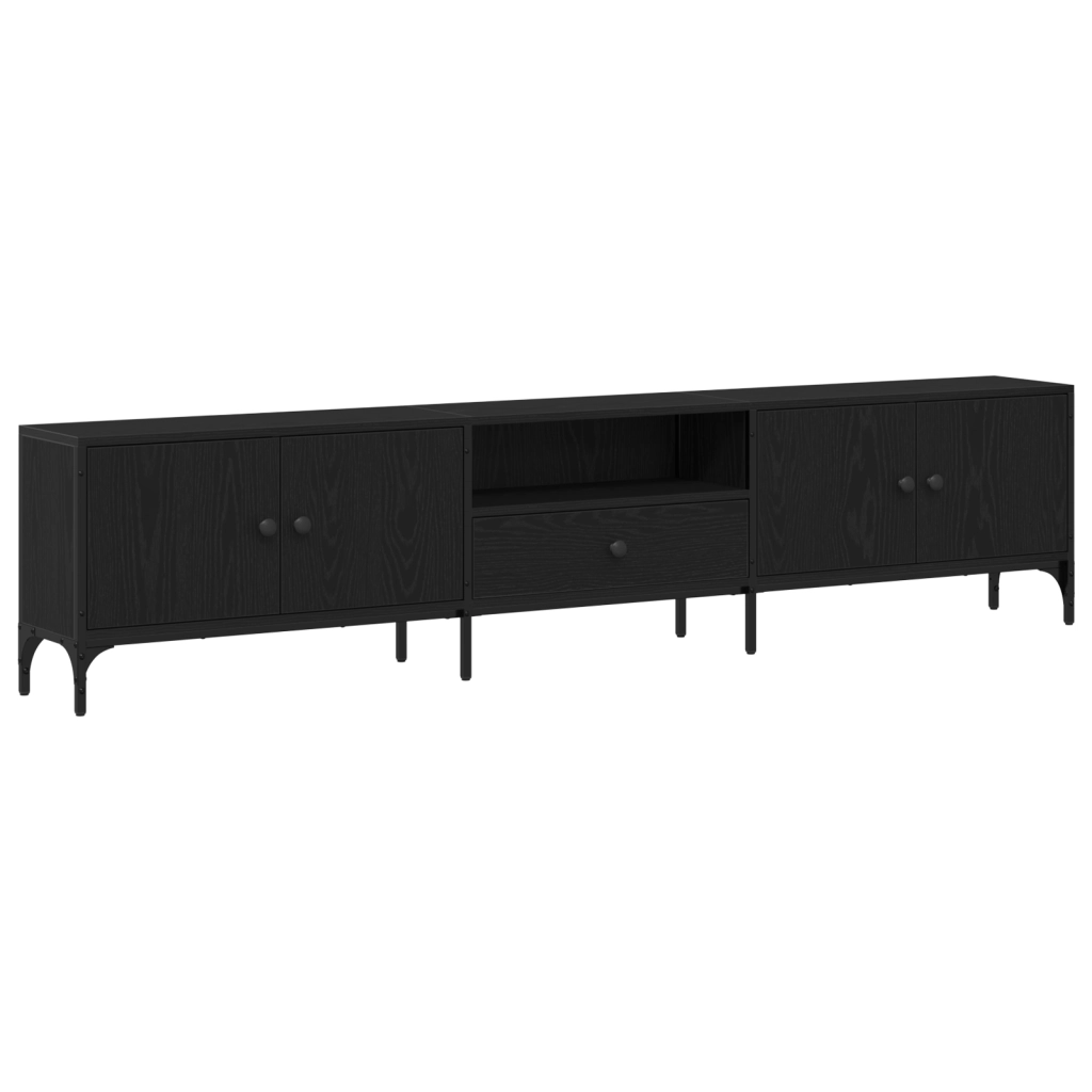 Mobile TV  con cassetto Nero Rovere 200x25x44 cm Legno ingegnerizzato
