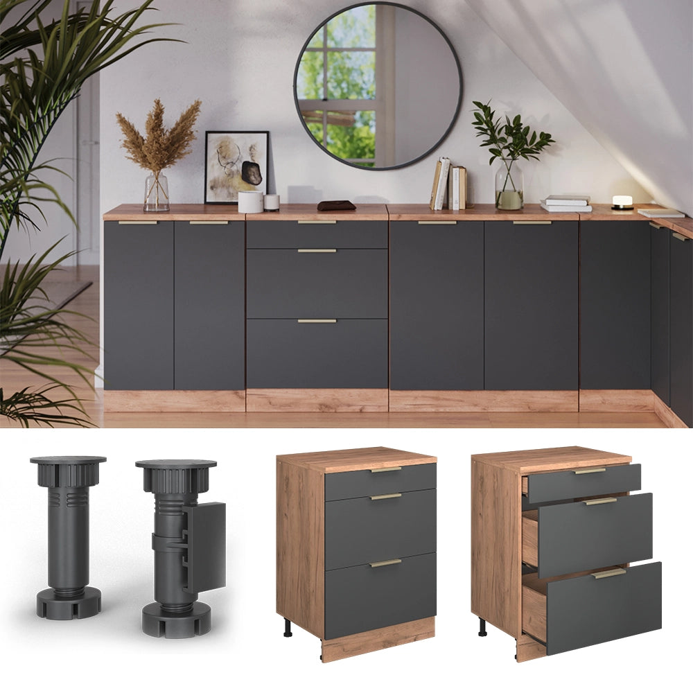 Mobile per mansarda Rion Antracite-oro/Rovere dorato 60 x 83.8 cm senza inclinazione con 3 cassetti Vicco