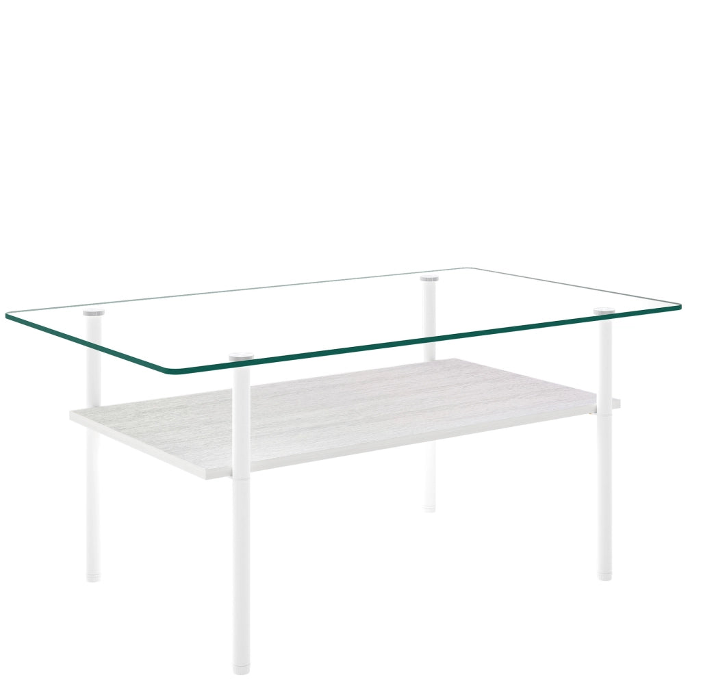 Tavolino da caffè 98x58x45 cm con piano in vetro temperato e ripiano in MDF; metallo bianco