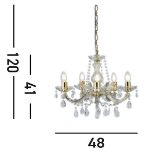 Lampadario Classico Marie Therese Acciaio Adjustable Cristallo 5 Luci E14